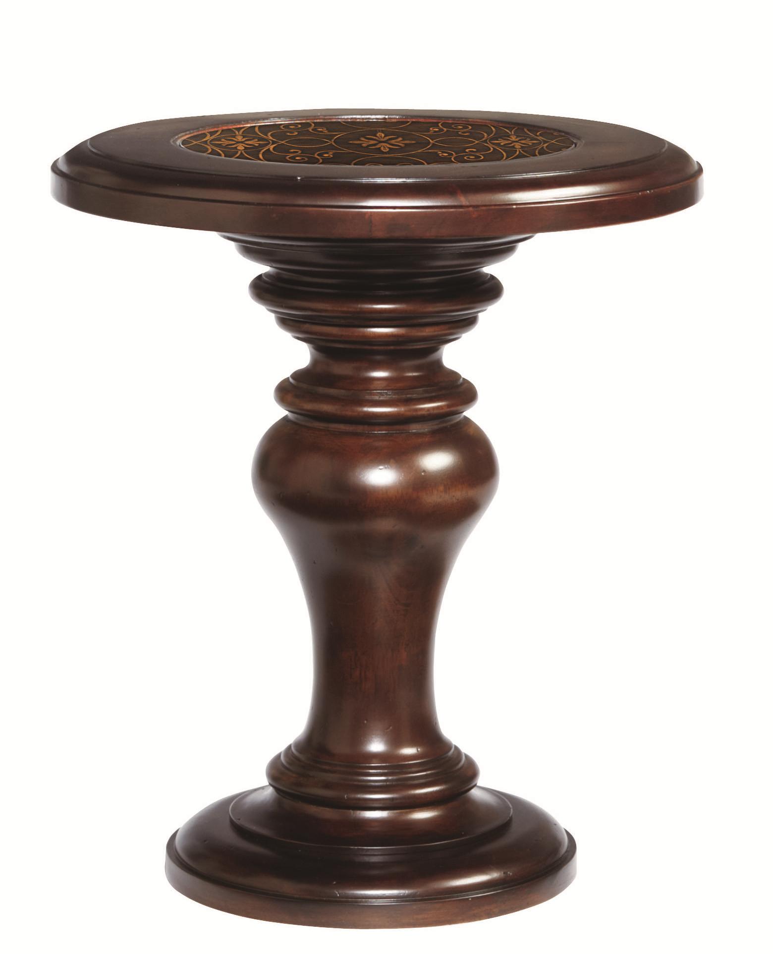 Bernhardt Valencia Round Chairside Pedestal Table with Metal Inset Top